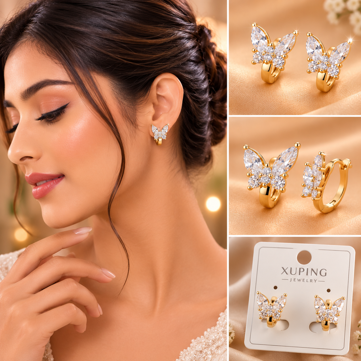 Sparkling Crystal Butterfly Huggie Earrings